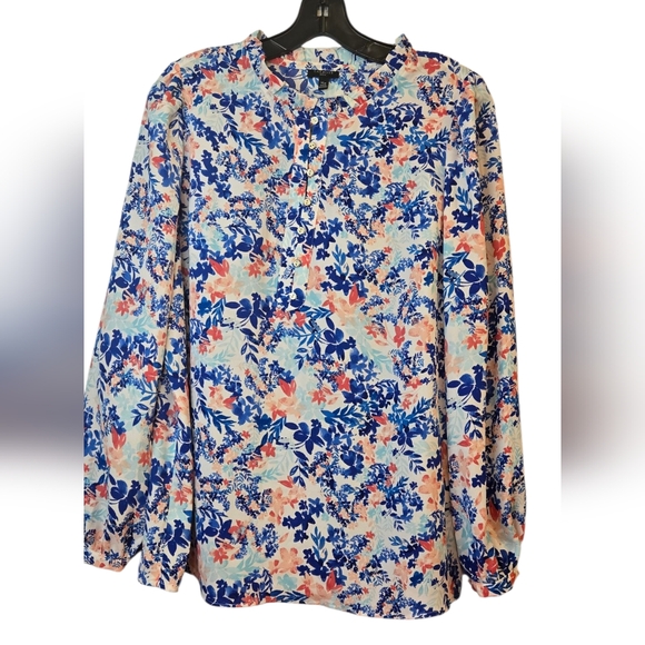 Talbots Ruffle Trim Popover Leafy Garden Women's Top Feminine Core Size XL/P - Picture 11 of 11